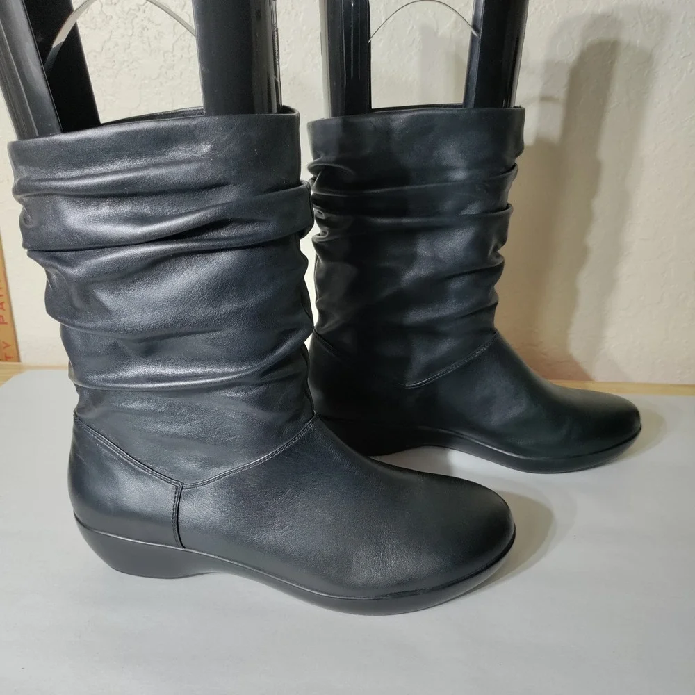 Dansko Womens Black Leather Slouch Mid Calf Boots Size 41 2205020200 Comfort